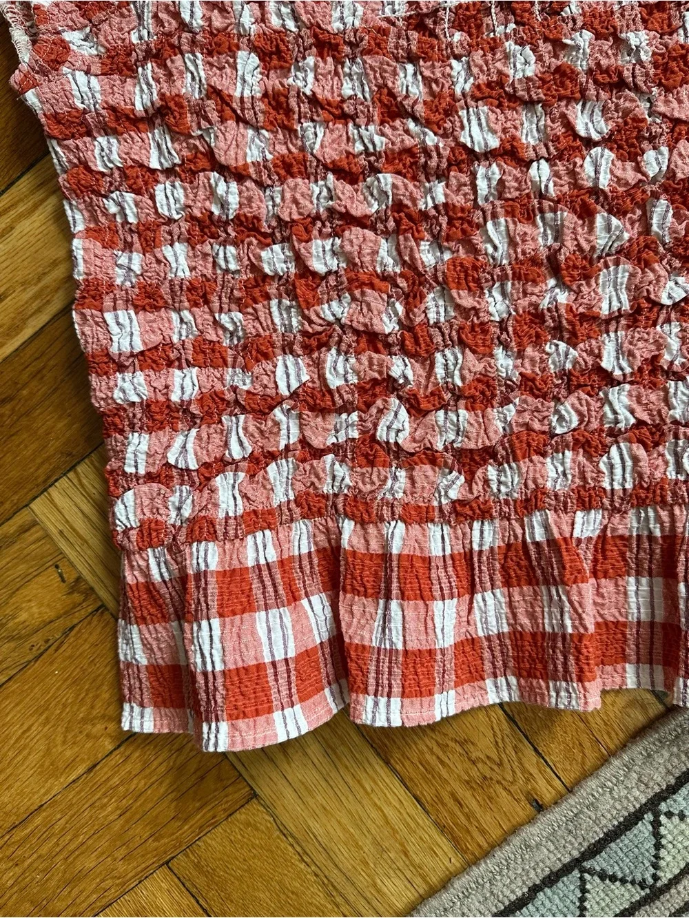 Untitled in Motion burnt orange and white Smocked Top